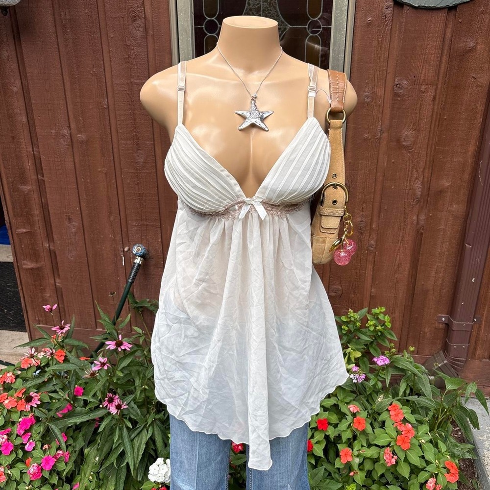 y2k 2000s coquette white sheer babydoll lingerie top